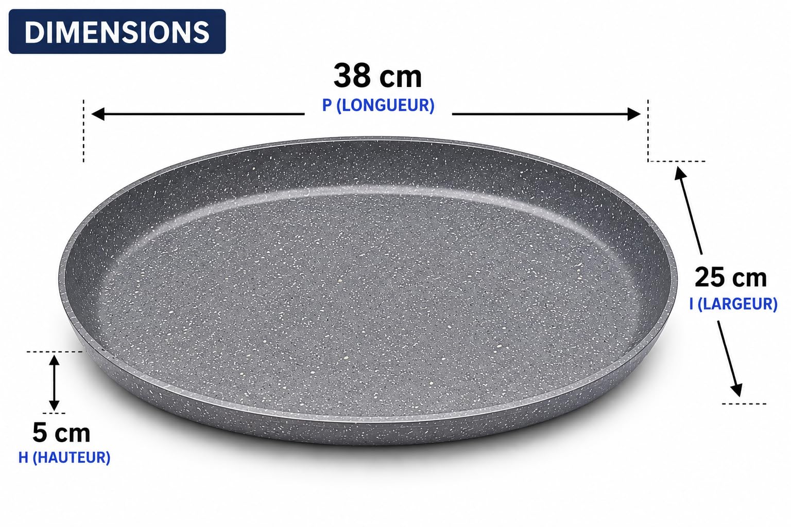 Poêle à Poisson Ovale - Roc-Tec®. *38 cm* Vraies particules de Pierre. Antiadhésif - Tous Feux dont Induction + Four. Avec Manche Amovible
