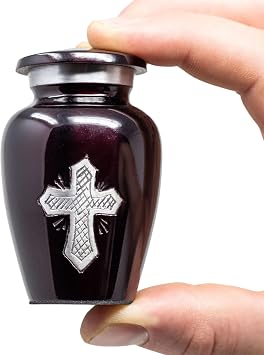 Small Urns for Human Ashes Hand-Polished Keepsake Memorial Cremation Urn Cross with Velvet Bag Elegant Display Piece for Adult Male Female or Pet Remains - Maroon