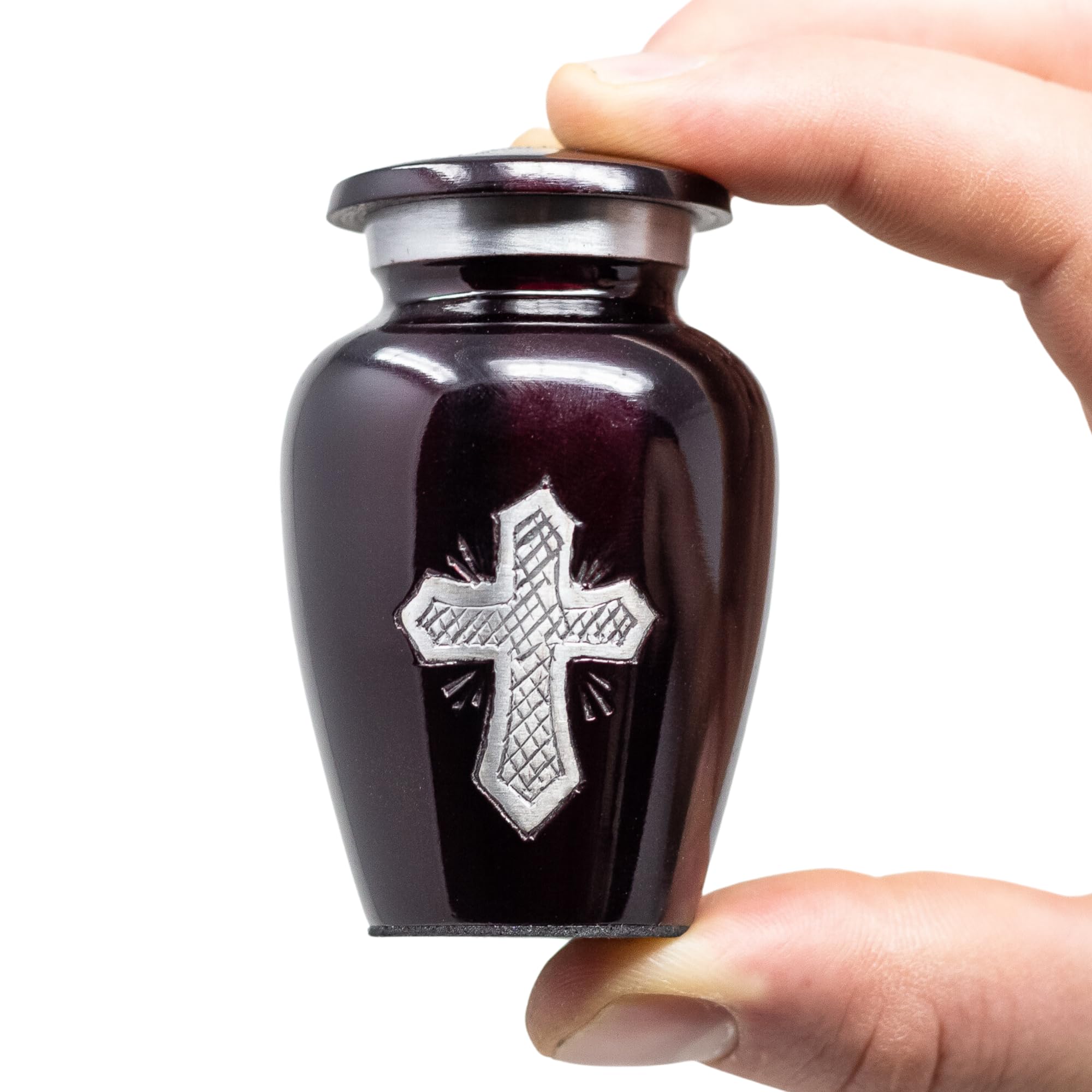 Mortuary Solutions Small Urns for Human Ashes - Cross Keepsake Urns for Ashes - Mini Urns with Blue Velvet Bag - Token Urns