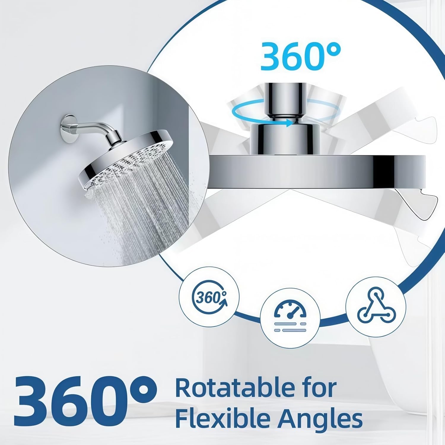 6 Inch 7-Setting High Pressure Fixed Shower Head – Easy Clean, Adjustable Angle, Sturdy, Anti-Leak – Perfect Shower Head Replacement, Tool-Free for Low Pressure Homes/Apartments, Old Pipes, Well Water