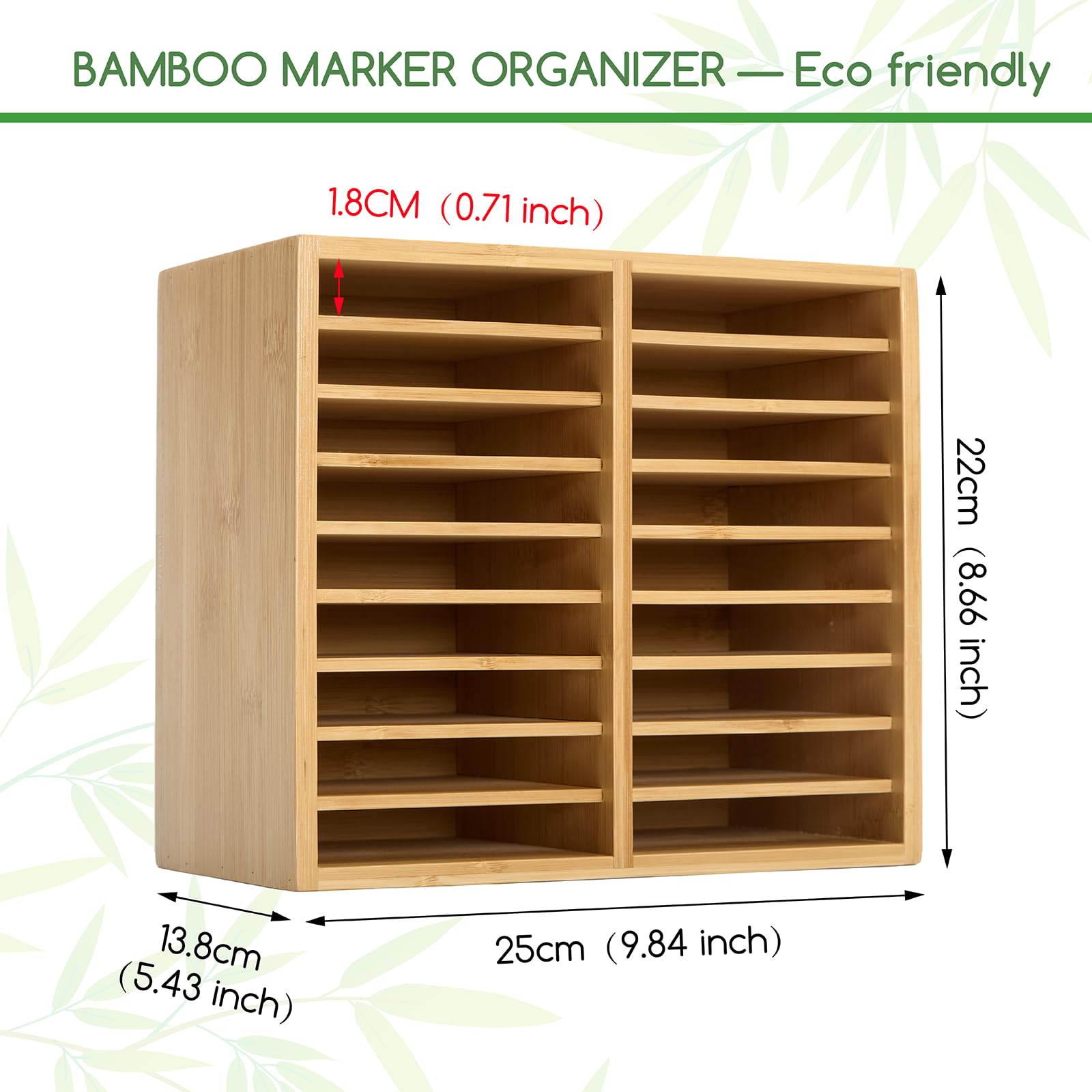 MEEDEN Organizer per pennarelli in bambù: contiene 126 penne con 18 scomparti: contenitore per forniture artistiche e supporto per pennarelli ad alcool, penne, matite