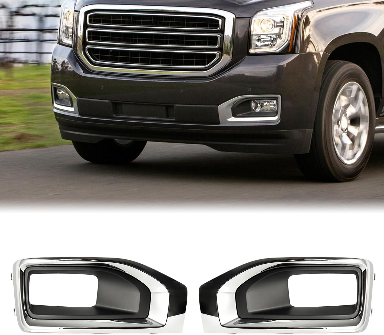 GearUp 1 Pair Fog Light Cover Bezel Trim Compatible with GMC Yukon/Yukon XL 2015-2020 Replaces 2936426, GM1038187, 22936427, GM1039187(Silver)