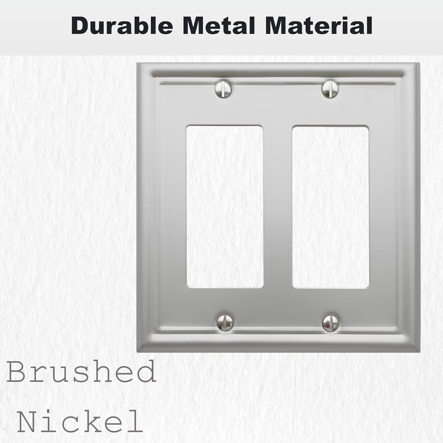 OKAWYC Double Decorator Light Switch Cover Luca Metal Wall Plate, 2-Pack Brushed Nickel 2 Gang Double Rocker, for Receptacle Dimmer Switch GFCI Outlet, Switch Cover Decorative Wallplate, Durable