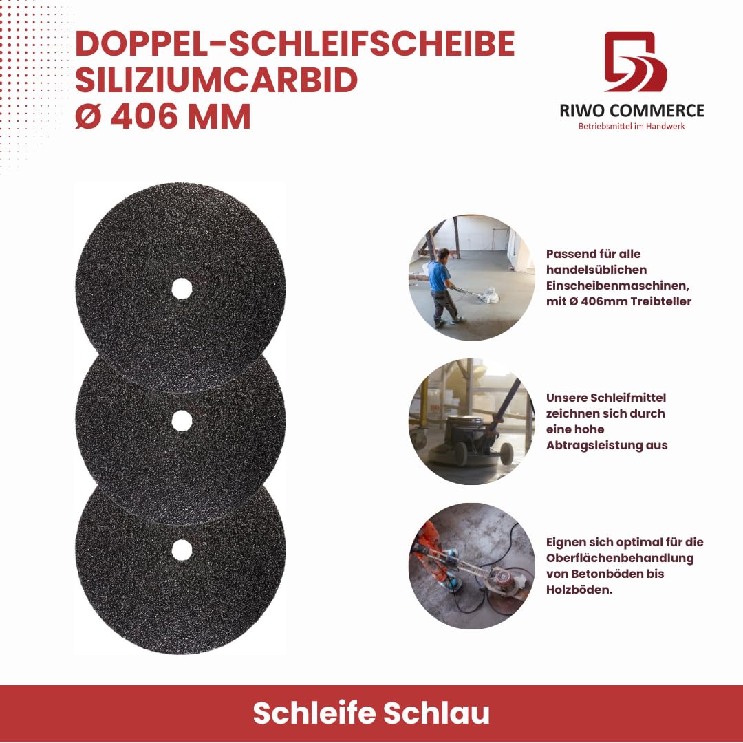 20 unità dischi abrasivi bifacciali Ø406mm, carburo di silicio con foro per vite 25mm, per macchine monodisco, macchine per la pulizia e lucidatura dei pavimenti, ideali per cemento e legno.Grana 36