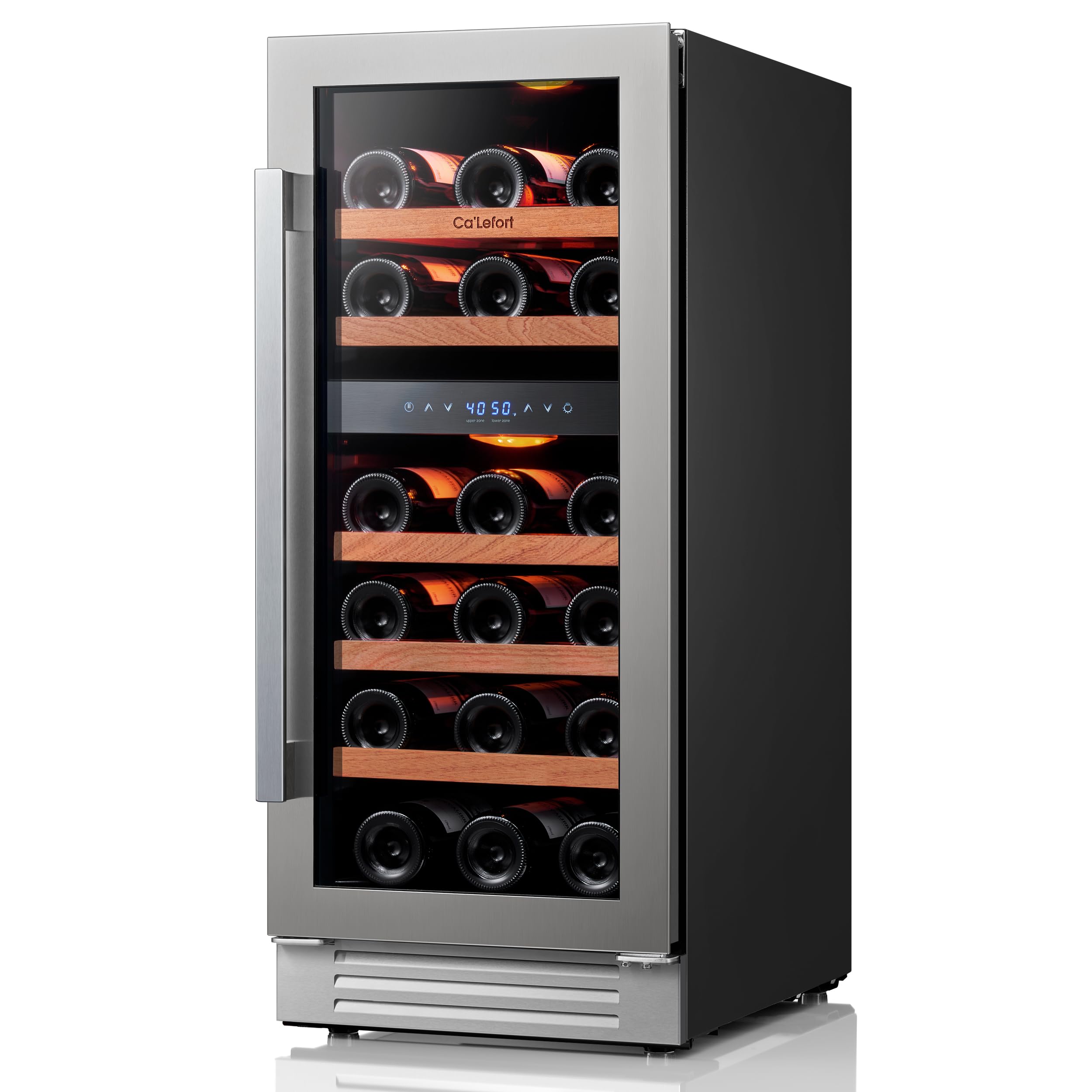 Ca'Lefort 15 Inch Wine Fridge & Cooler - Dual Zone 28 Bottles Wine Fridge with Glass Door, Small Wine Refrigerator with 3 LED Light Built-in for Home Bar Kitchen