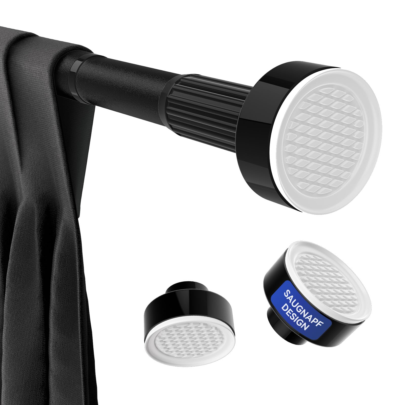 Vista 210-300cm Telescopic Black Shower Curtain Rod Diameter 32 mm Adjustable Tension Curtain Rod No Drill Bathroom Curtain Rod for Bathroom Wardrobe Window