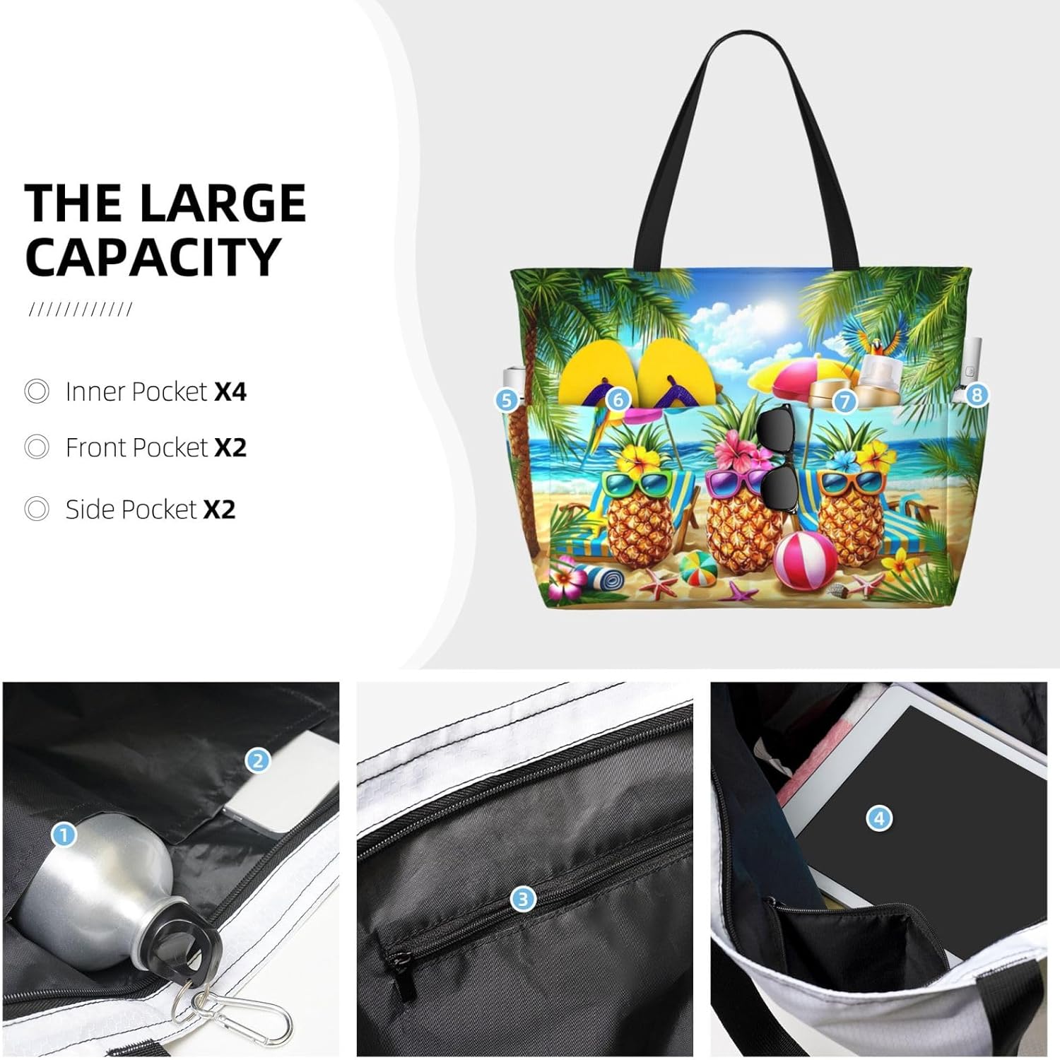 Beach Bags for Women Cute Print Waterproof Sandproof Women Tote Bag with Zipper Colorful Pool Bags for Gym Travel Vocation - Image 4