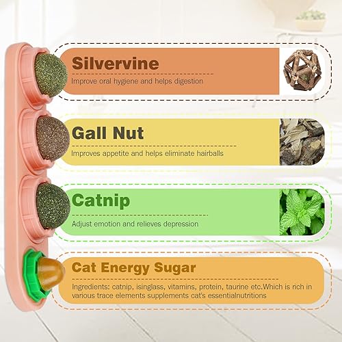 Miniatura 2 de Paquete de 4 bolas de hierba gatera, bola de hierba gatera para pared de gatos, juguetes comestibles para gatos lamen, juguetes masticables seguros