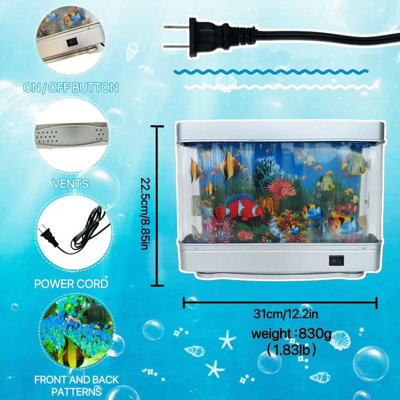 Künstliche Aquarium-Lampe, bewegliches Aquarium-Nachtlicht mit virtuellem Ozean-Effekt, 80er-Jahre-Retro-Design für Erwachsene Entspannung, Frutiger Aero, künstliche Aquarium-dekorative Lampe