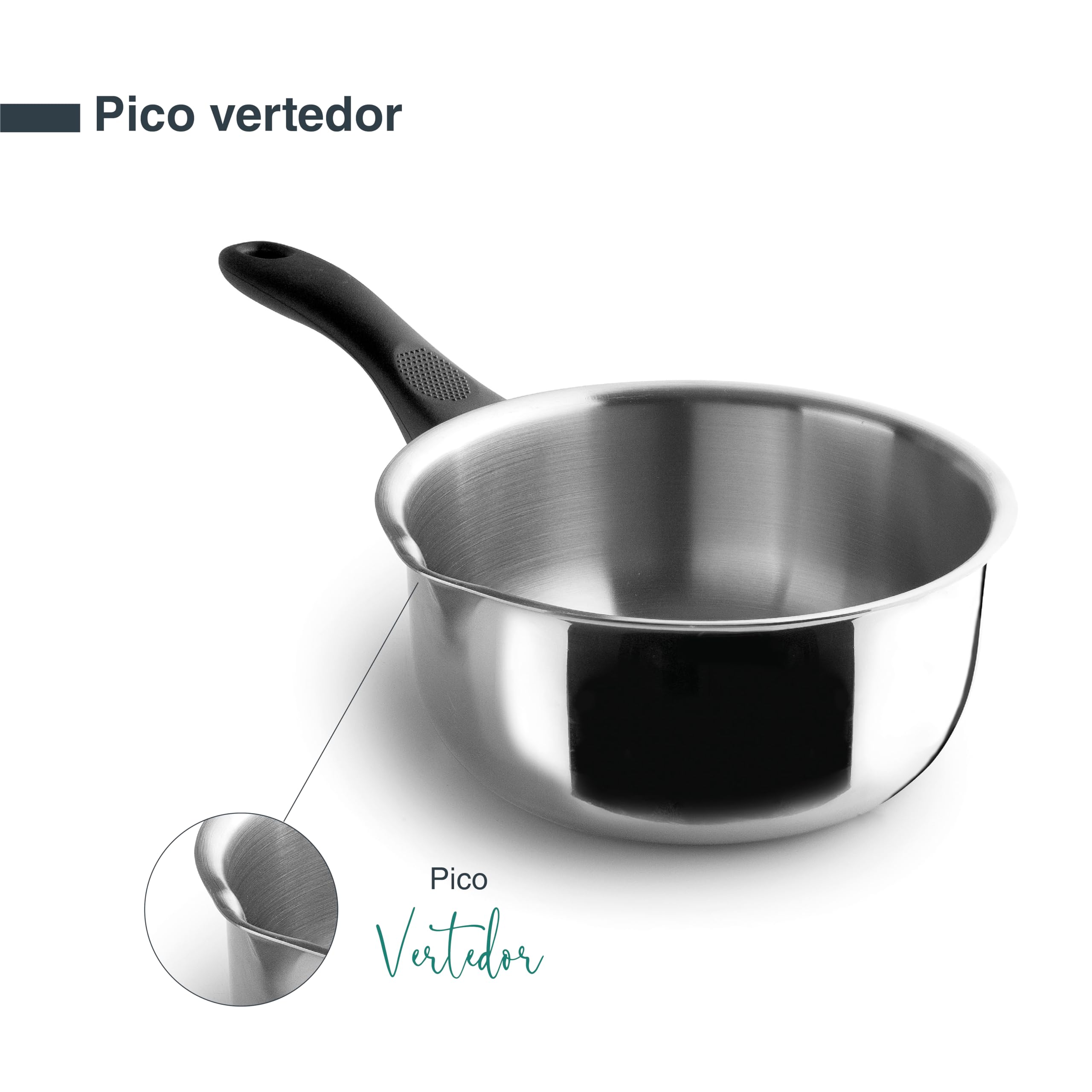 Lacor - 31320 - Cazo Recto Vertidor Garinox, Acero Inoxidable, Pico Vertidor, Mango Ergonómico de Baquelita, 2.5 Litros, Apto para Inducción, No apto para Horno, Apto para Lavavajillas, Ø20cm