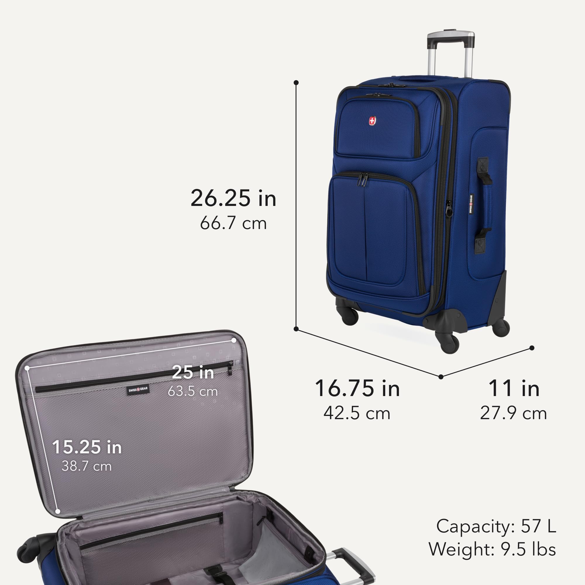 SWISSGEAR Sion Softside Expandable Spinner Luggage Durable Lightweight Travel Suitcase, Blue, Checked-Medium view 2
