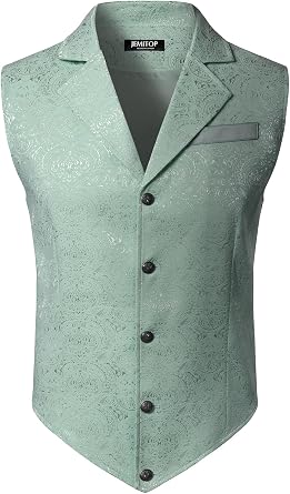 JEMITOP Mens Vintage Gothic Steampunk Victorian Suit Vest Jacquard Slim Fit Sleeveless Waistcoat