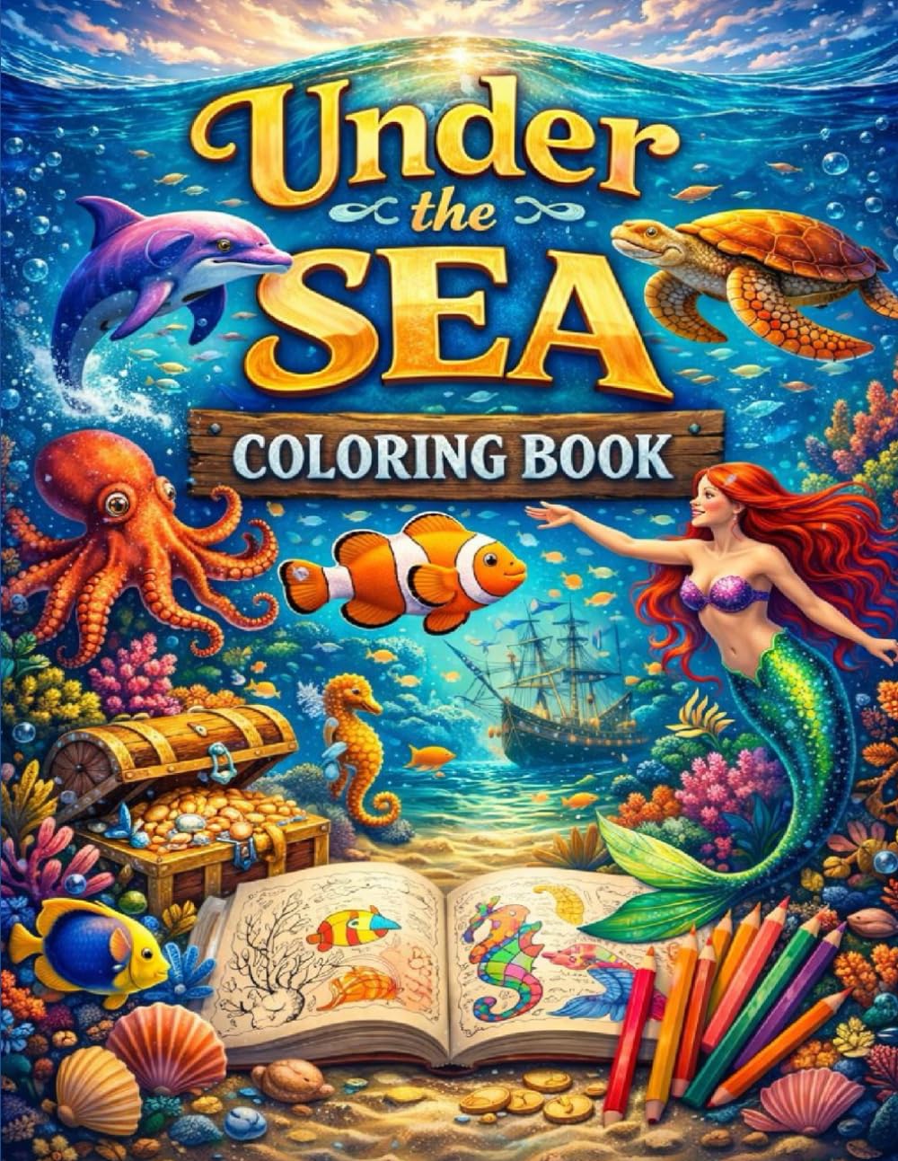 Under the Sea Coloring Book: Realistic Ocean Animals & Marine Life Coloring Pages for Kids Ages 4–8