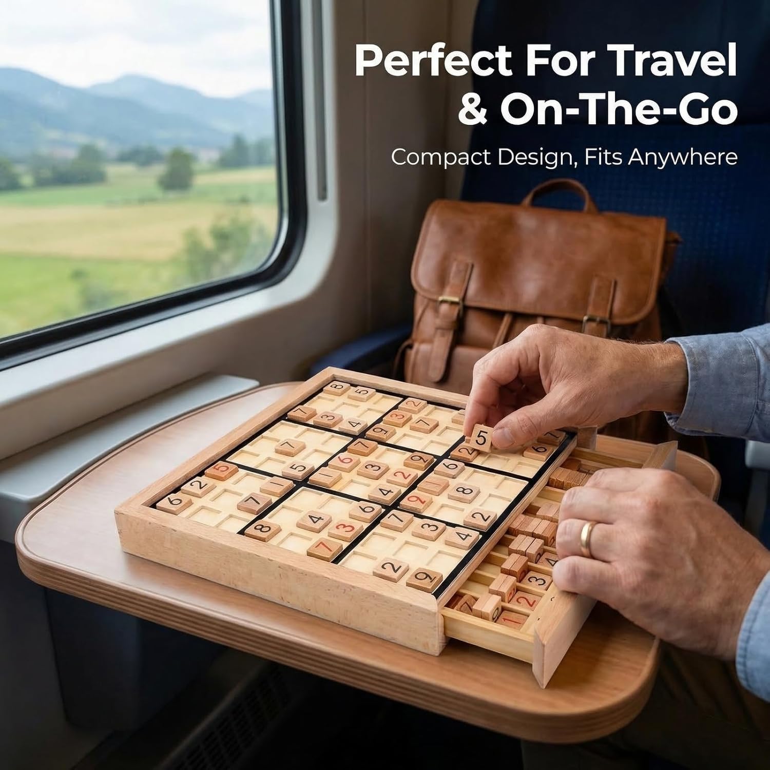 Wooden Sudoku Puzzle Board with Drawer, 200 Puzzles Brain Teaser for Adults, Logic Math Puzzle Desktop Game for Thinking Ability
