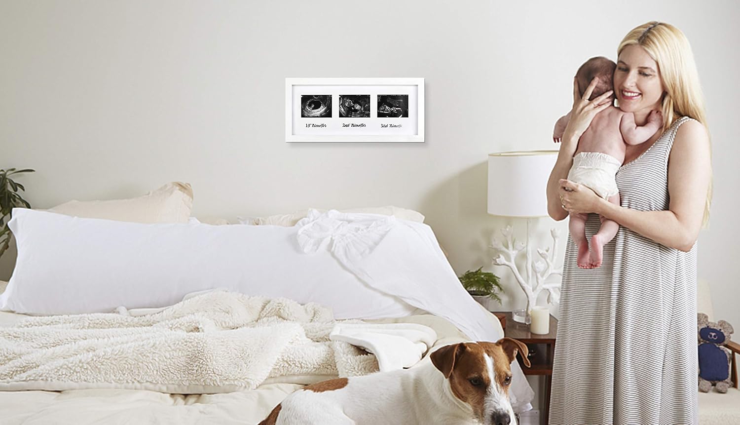 IHEIPYE Triple Sonogram Pregnancy Frame – Baby Ultrasound Picture Frame with Story for Expecting Parents, Baby Grow Through All Three Trimesters Frame, Nursery Decor, White