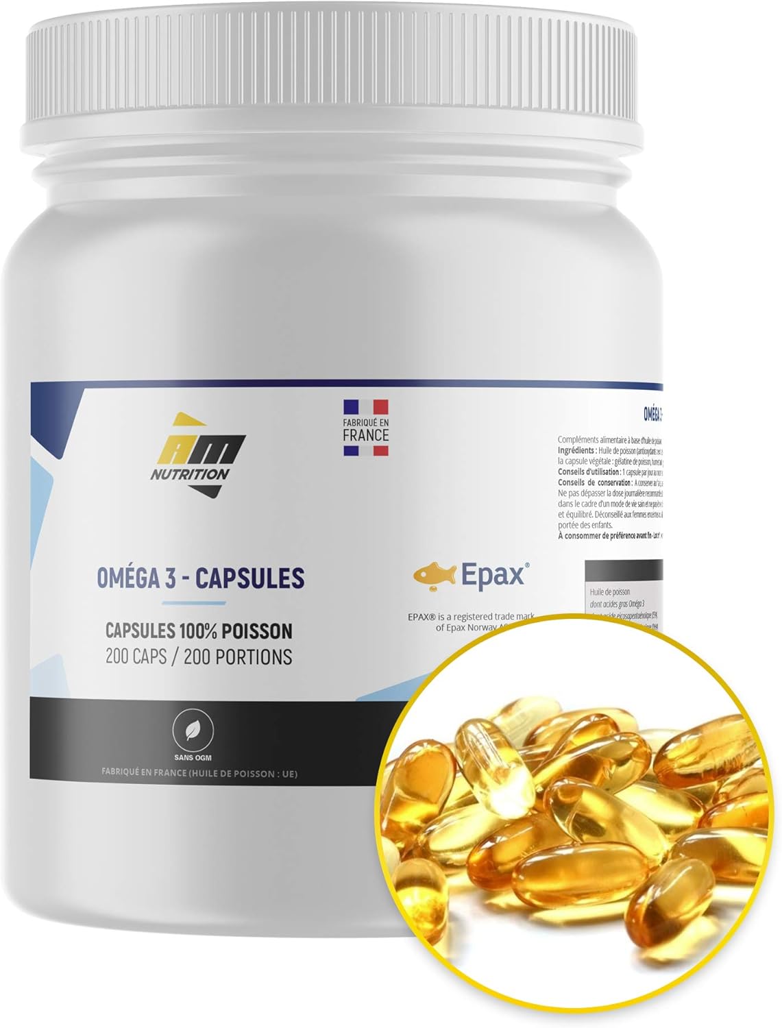 Oméga 3 Capsules 1000 mg • Ultra concentré en EPA et DHA • 200 gélules 100%  poissons sauvages certifiés FoS • Haute qualité EPAX® • Avec Antioxydants  (Romarin et Vitamine E) AM Nutrition : Amazon.fr: Hygiène et Santé