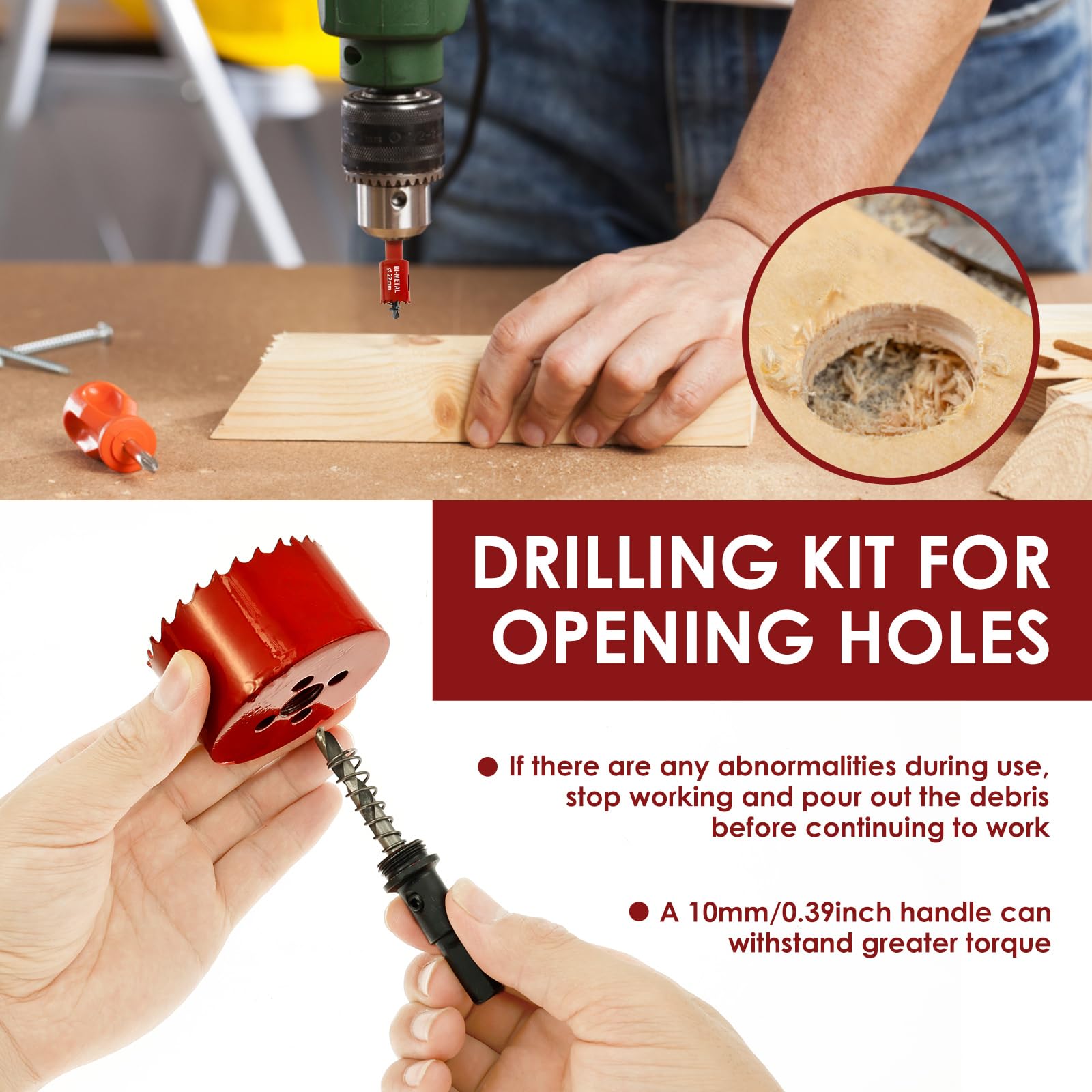 JETHMA Hole Saw Set, Durable Carbon Steel & High-Speed Steel Cutter for Wood Drywall, and Plastics - Image 4
