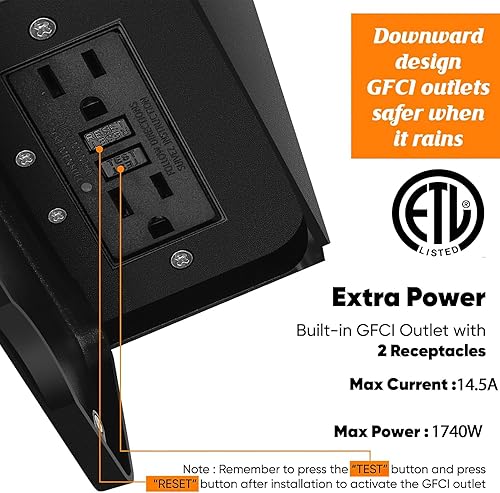 Miniatura 2 de Luces de exterior negras y doradas con salida GFCI, luz Poch del atardecer al amanecer, lámpara de pared exterior impermeable, aplique de pared