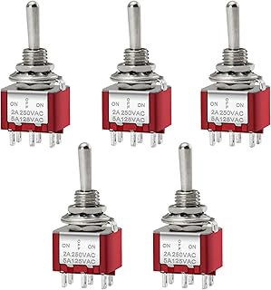 Heschen Mini-Kipptaster, Momentantyp, MTS-223, (Ein)-Aus-(Ein), DPDT, 6-polig, 2A 250V, 6A 125V, 5 Stück