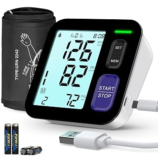 Blood Pressure Machine Upper Arm, Medium/Large BP Cuff Fit Arms from Medium 9"-17", Accurate Automatic Digital BP Monitor Home Use, Large Backlit LCD, 2-User Mode, 4 AAA Alkaline Batteries Included - Amazon product rated Grade B