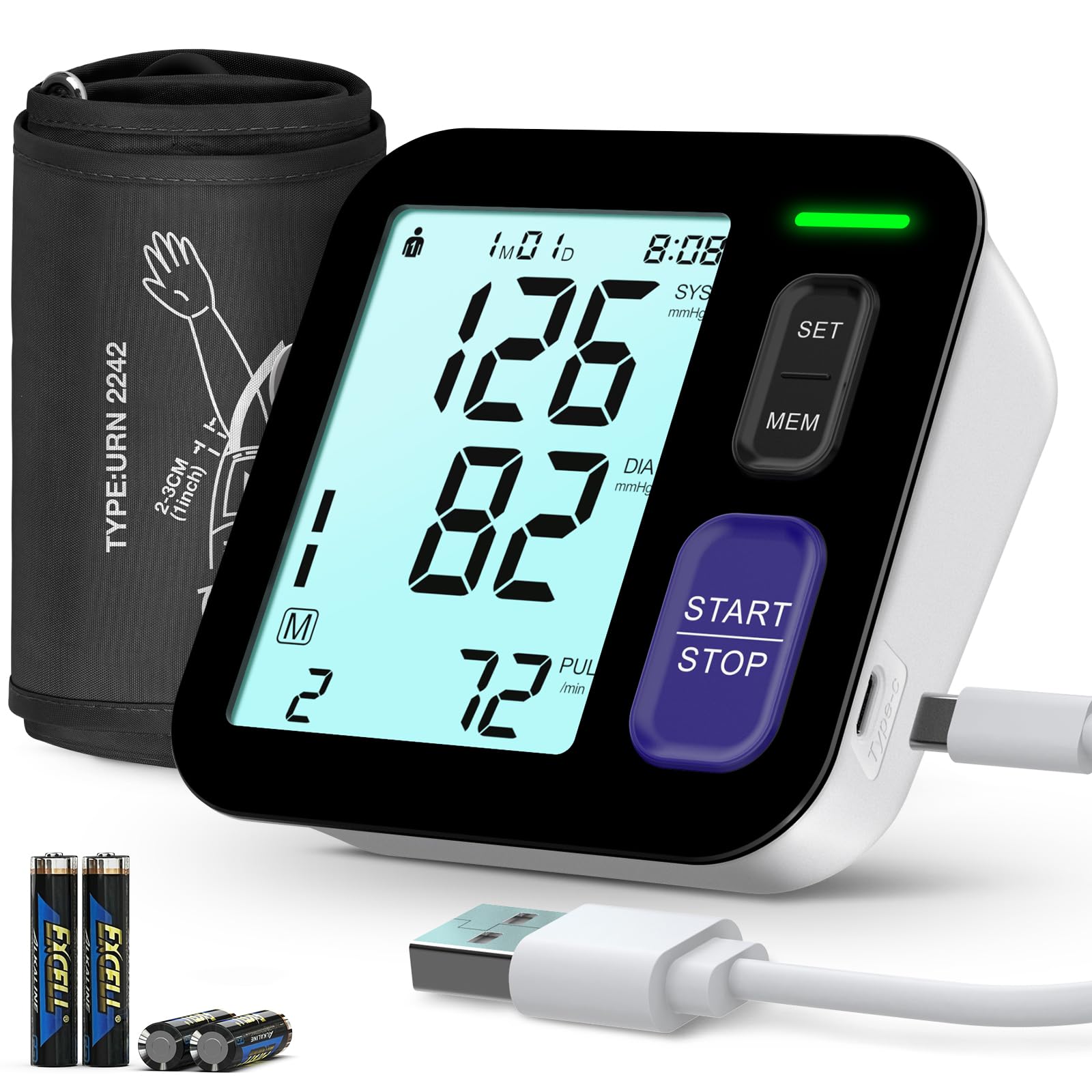 Blood Pressure Machine Upper Arm, Medium/Large BP Cuff Fit Arms from Medium 9"-17", Accurate Automatic Digital BP Monitor Home Use, Large Backlit LCD, 2-User Mode, 4 AAA Alkaline Batteries Included