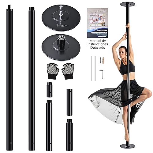 SereneLife Professional Spinning Dance Pole, 45mm Portable Exercise Pole for Fitness – Durable Steel Build, Anti-Rust Finish, Suitable for Home, Club, Gym, Party, Pub - Black