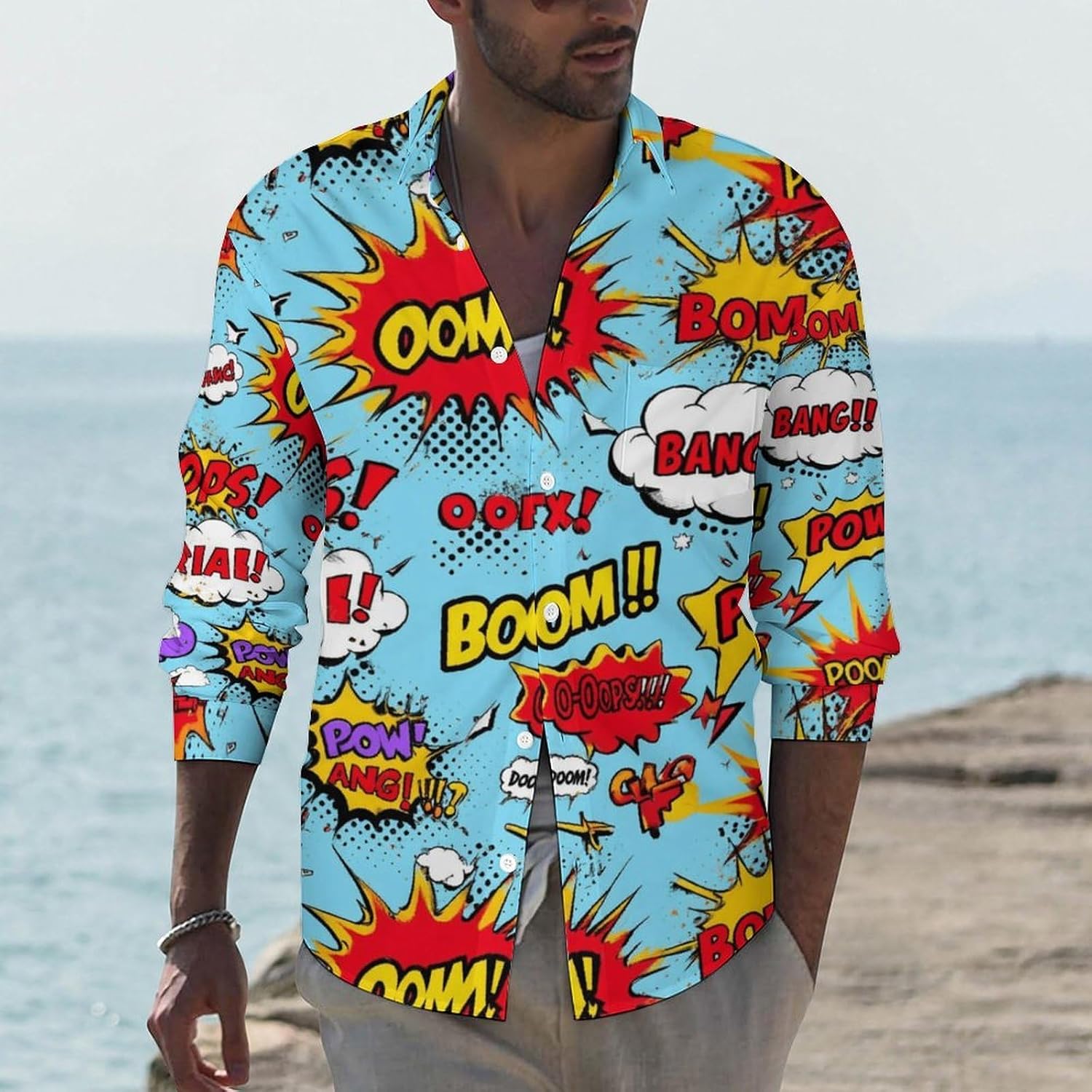 Men's Shirt Casual Wrinkle Free Long Sleeve Button Down Shirts Pocket Summer Fall Shirt Jacket