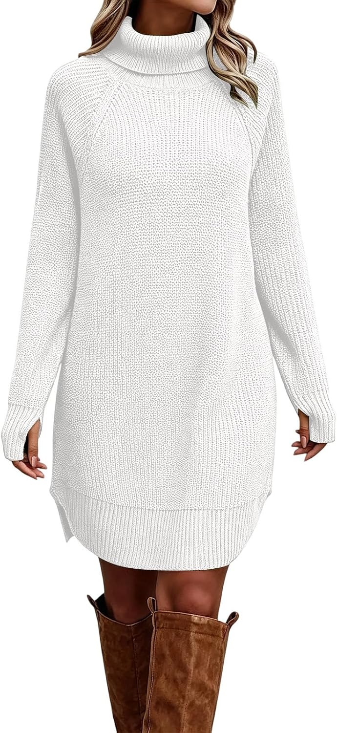 Women Turtleneck Sweater Dress Long Sleeve Oversized Mini Dresses