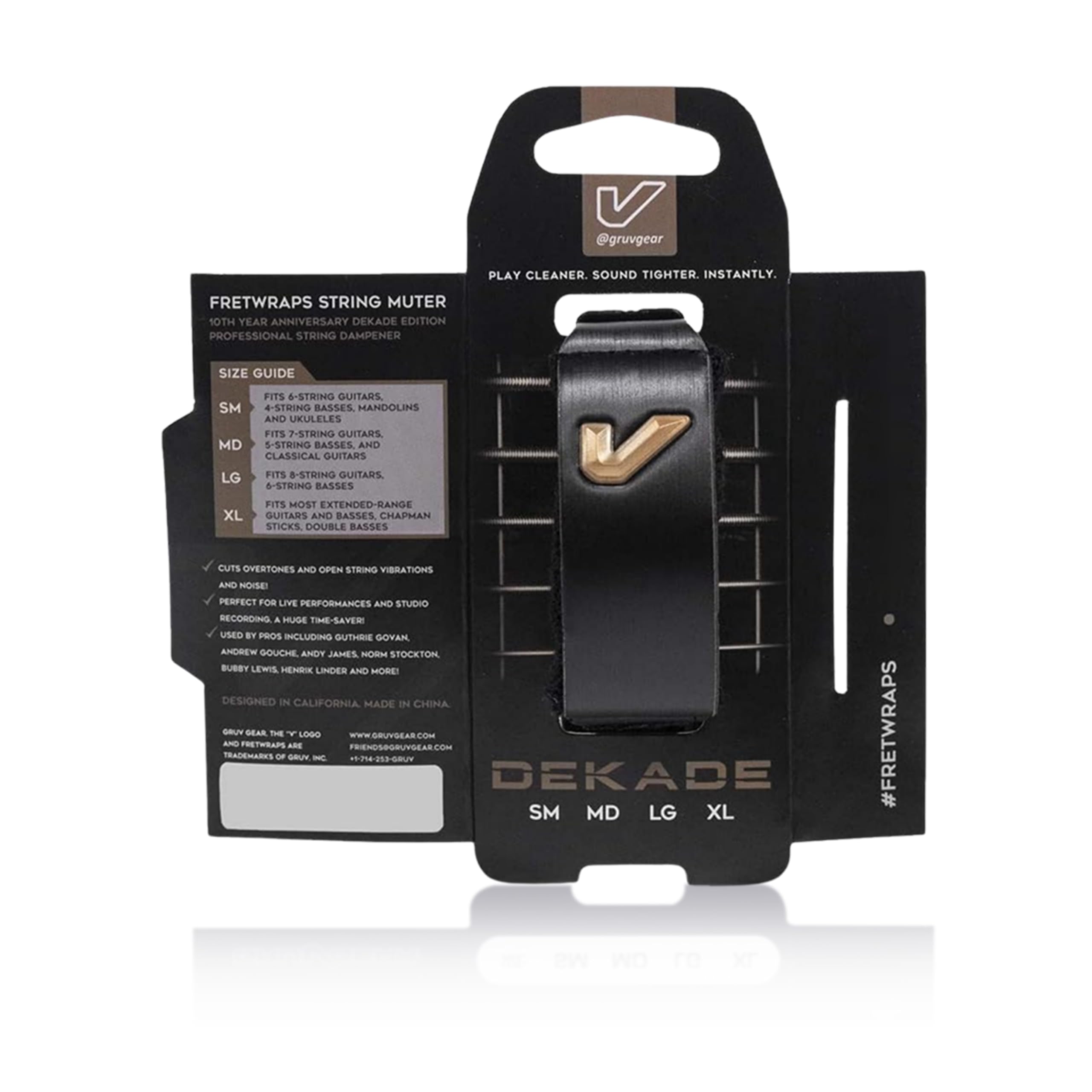 FretWrap Dekade Edition, Fret Wrap, String Dampener, Bass Mute, Guitar Fret Wrap, Acoustic Mute, GruvGear, Damper, Electric Guitar FretWrap - Pack of 1, Black Large