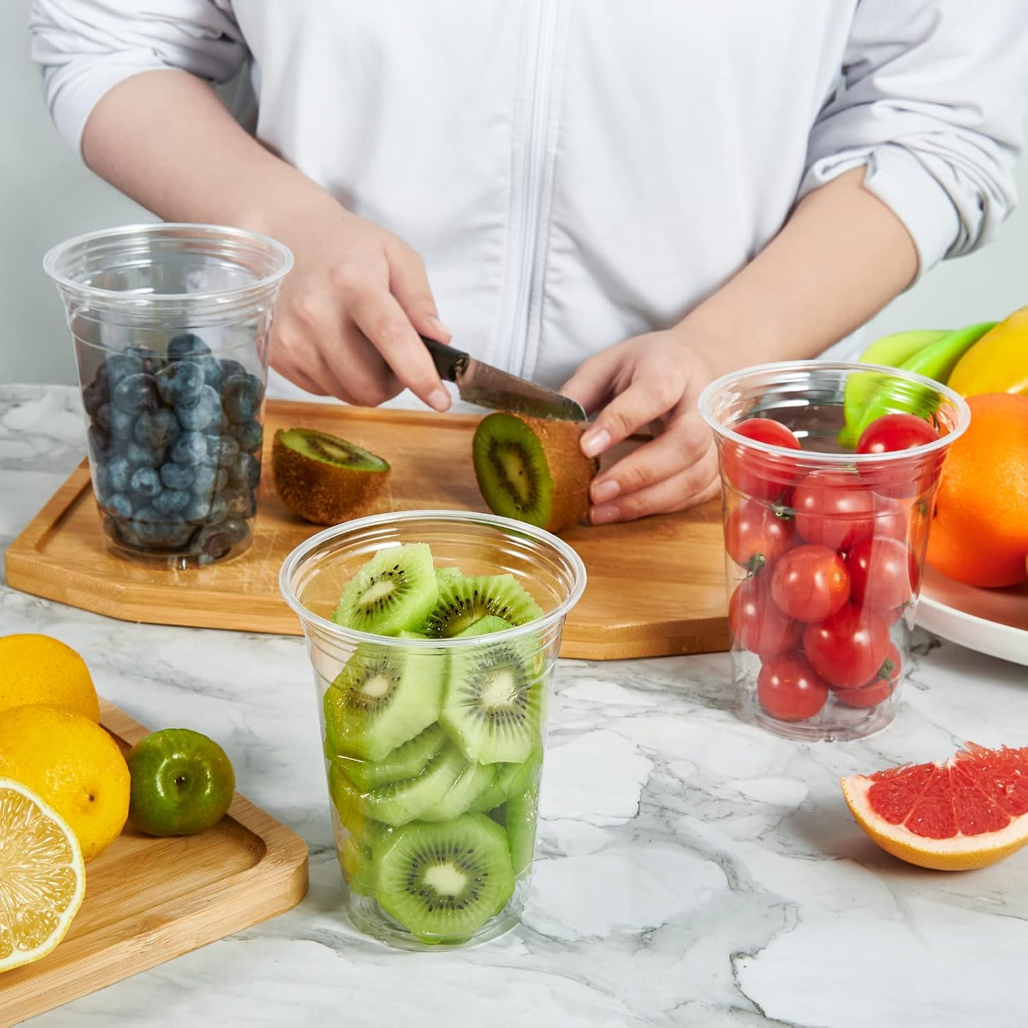 Vplus 200 Pack 12 OZ PET Clear Plastic Cups with Lids, 12 OZ Crystal Cold Disposable Drinking Plastic Cups with Flat Lids, Perfect for Ice Coffee, Smoothie, Juice - Image 4