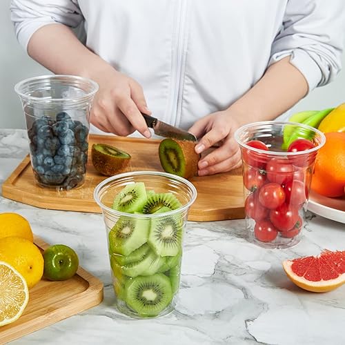 Miniatura 4 de Vplus Paquete de 140 vasos de plástico transparente PET de 24 onzas con tapas, vasos de plástico desechables en frío de 24 onzas con tapas planas,