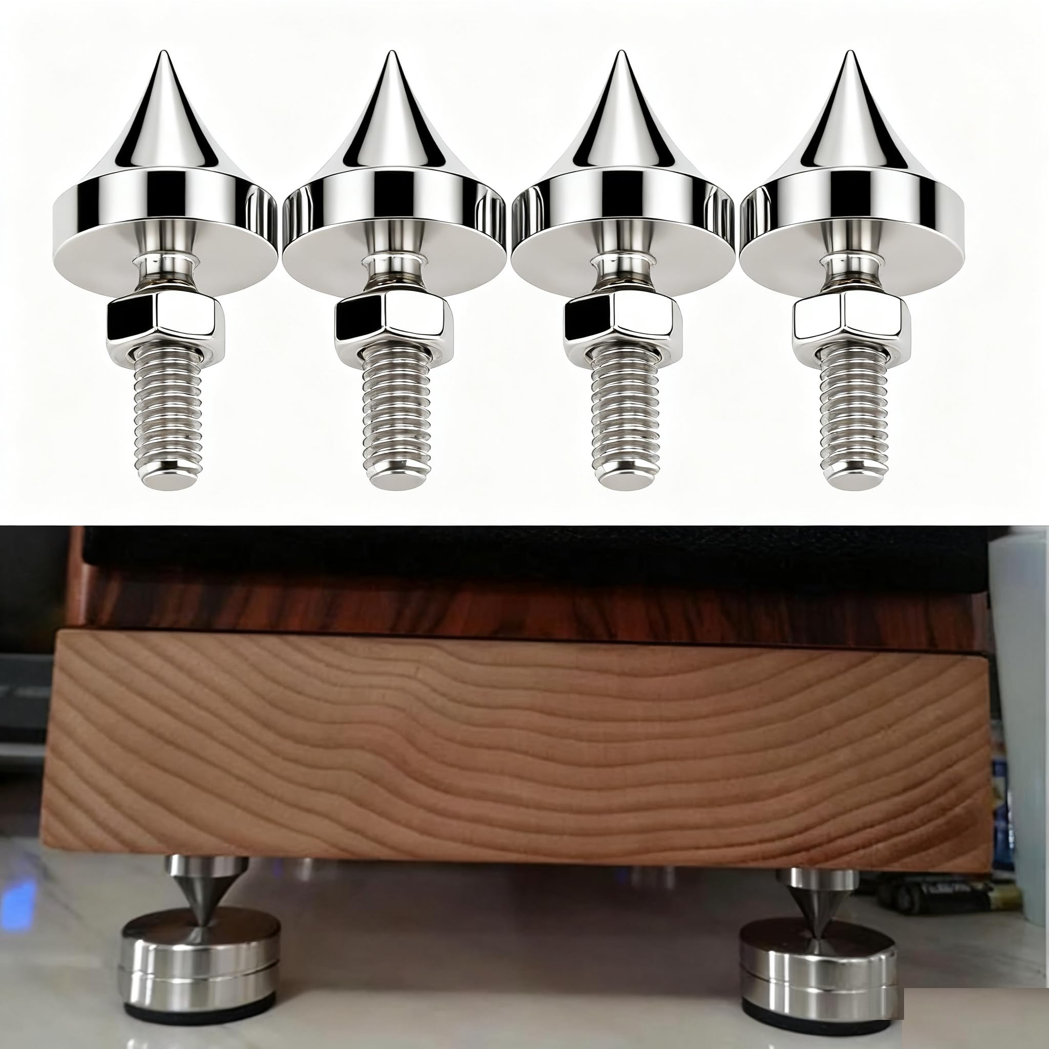 Tissting Lot de 4 pics d'isolement pour haut-parleur M6/M8/M10/M12 en acier inoxydable HiFi pour amplificateur, lecteur CD, DVD (M8)