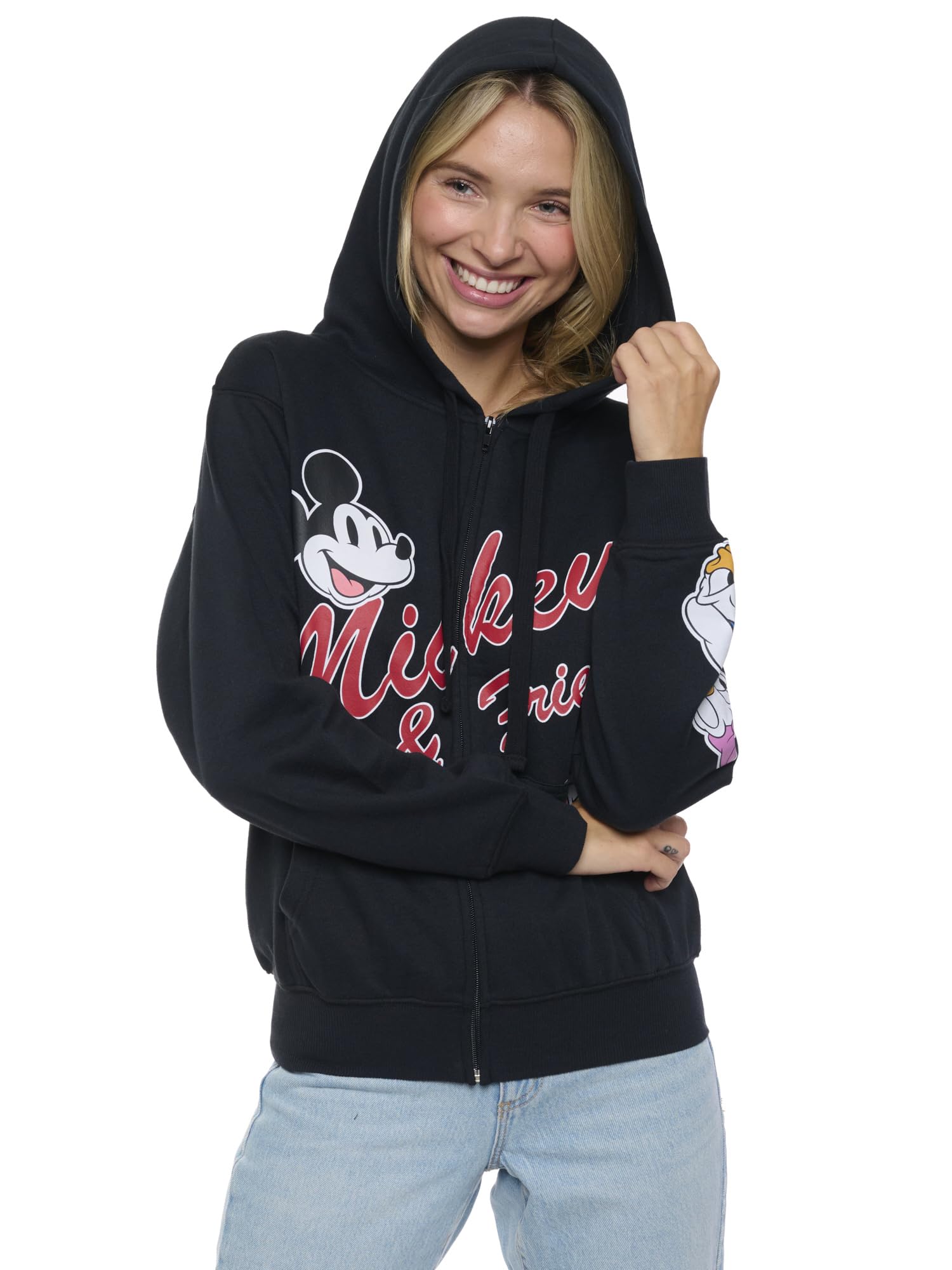 Disney Mickey Mouse - Felpa da donna con cappuccio e zip, in pile, con Paperino e Plutone