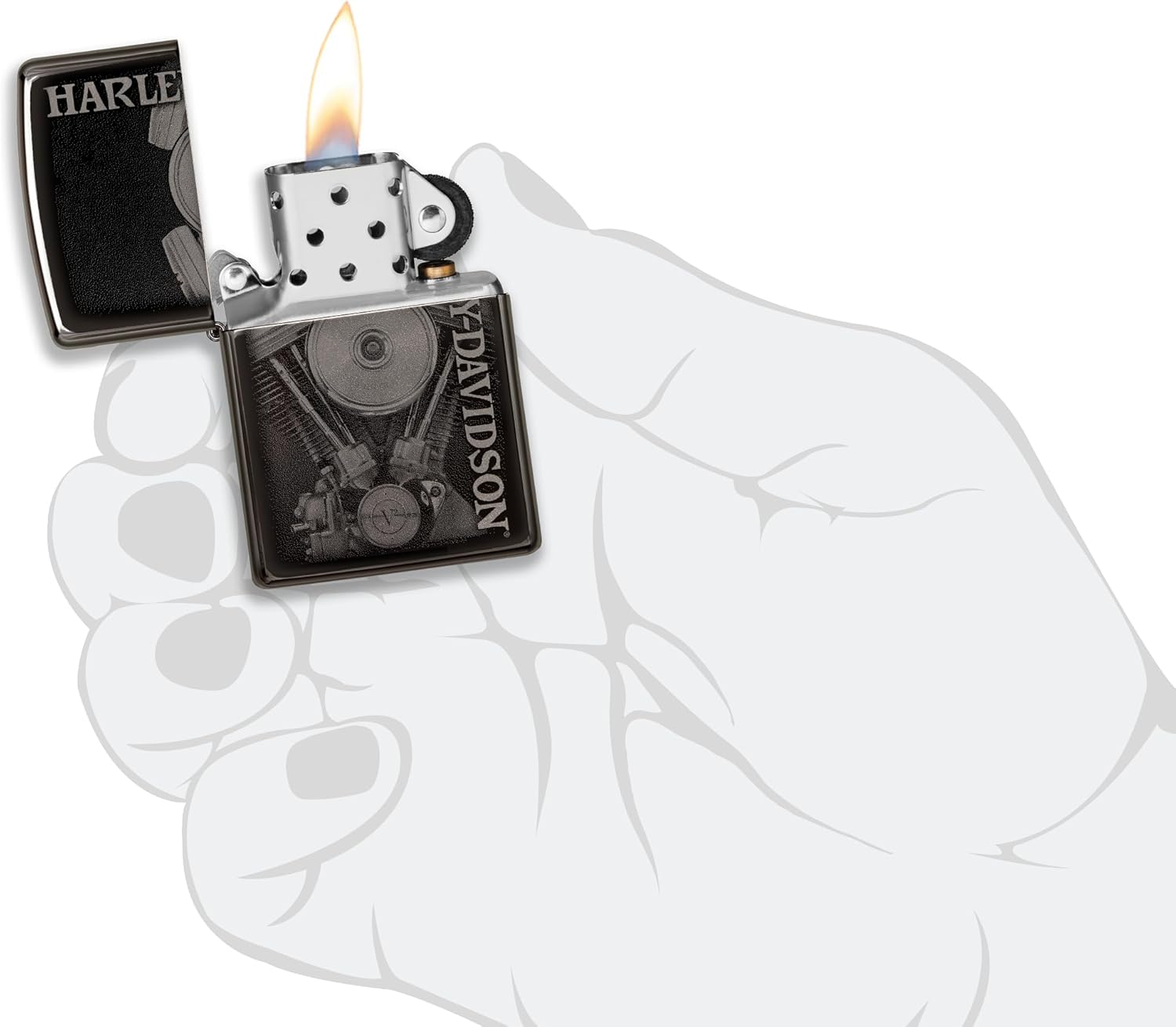Zippo Windproof Lighter, Harley-Davidson Engine Design – High Polished Black, Photo Image – Refillable, Reusable, Windproof Design – Comes in Gift Box – Made in USA