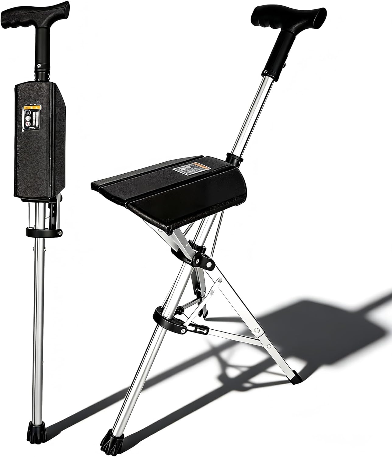Folding Walking Cane with Seat for Seniors Elderly Automatic Lightweight Portable Anti-Slip Aluminum Foldable Trekking Hiking Pole for Travel Outdoor Rest Break Seat