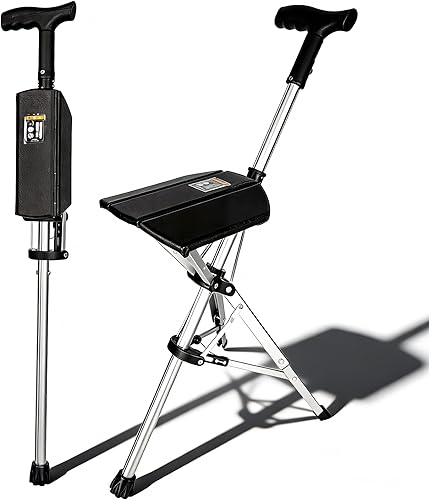 Bastón plegable con asiento para personas mayores, automático, ligero, portátil, antideslizante, de aluminio, plegable, para senderismo, viajes, al