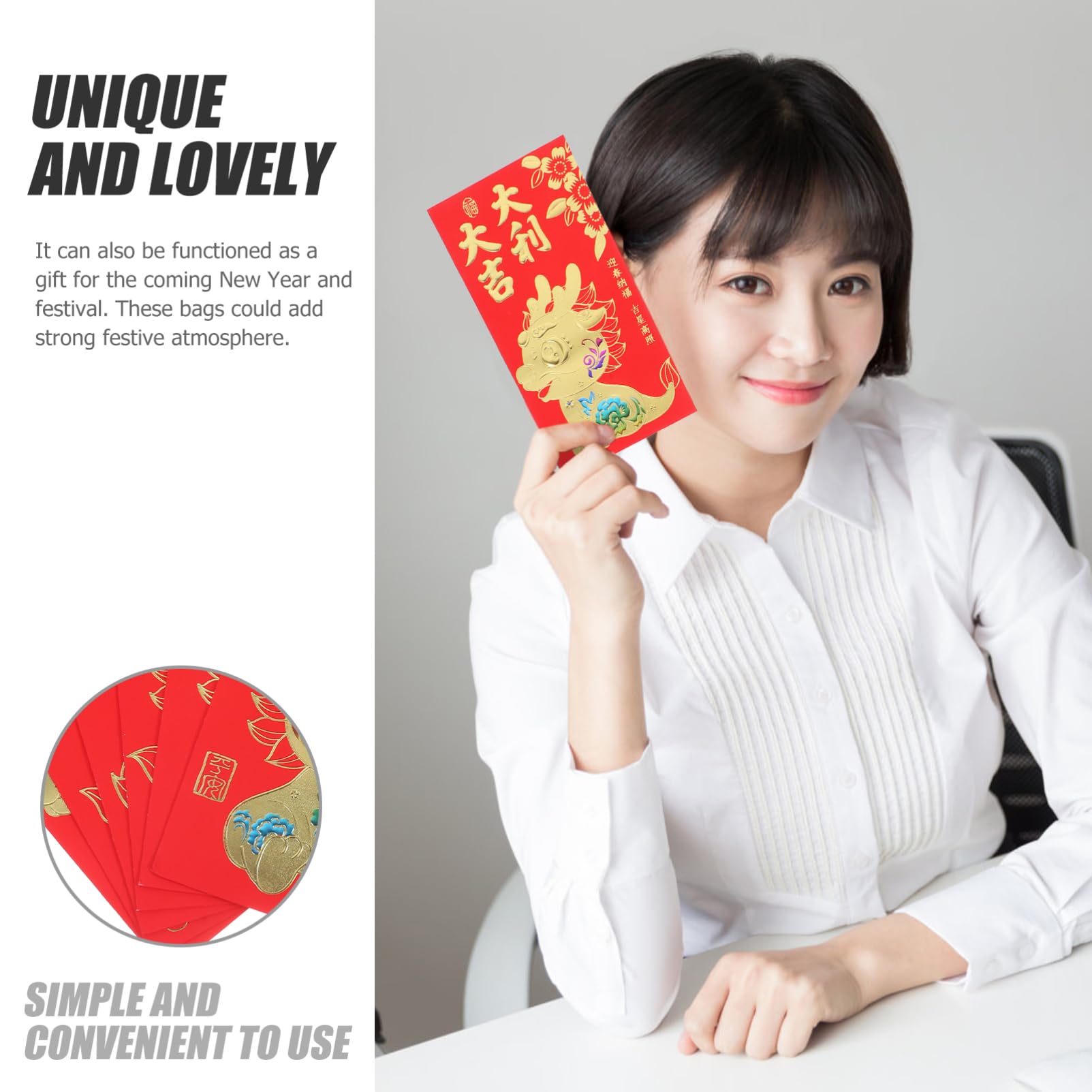 NUOBESTY 5 Ensembles Paquet Rouge 2024 Année Du Dragon Enveloppes D'Argent En Paquet Rouge Kits De Fête Enveloppes Rouges Pour Pièces De Monnaie Enveloppe D'Argent 60 pièces * 5