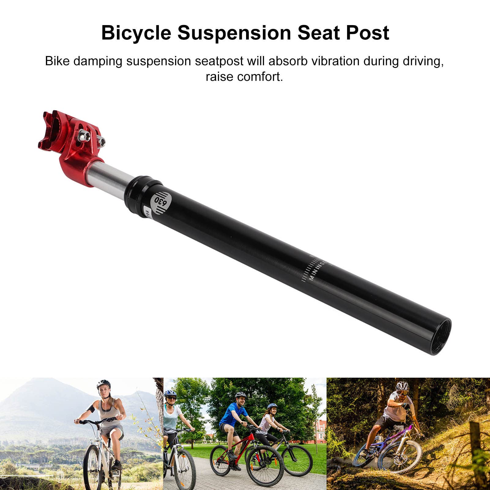 Tige de selle suspendue avec amortisseur à pression d'huile, 27,2 mm, pour VTT, rouge (KSP630-27,2 mm x 350 mm Noir/Rouge)