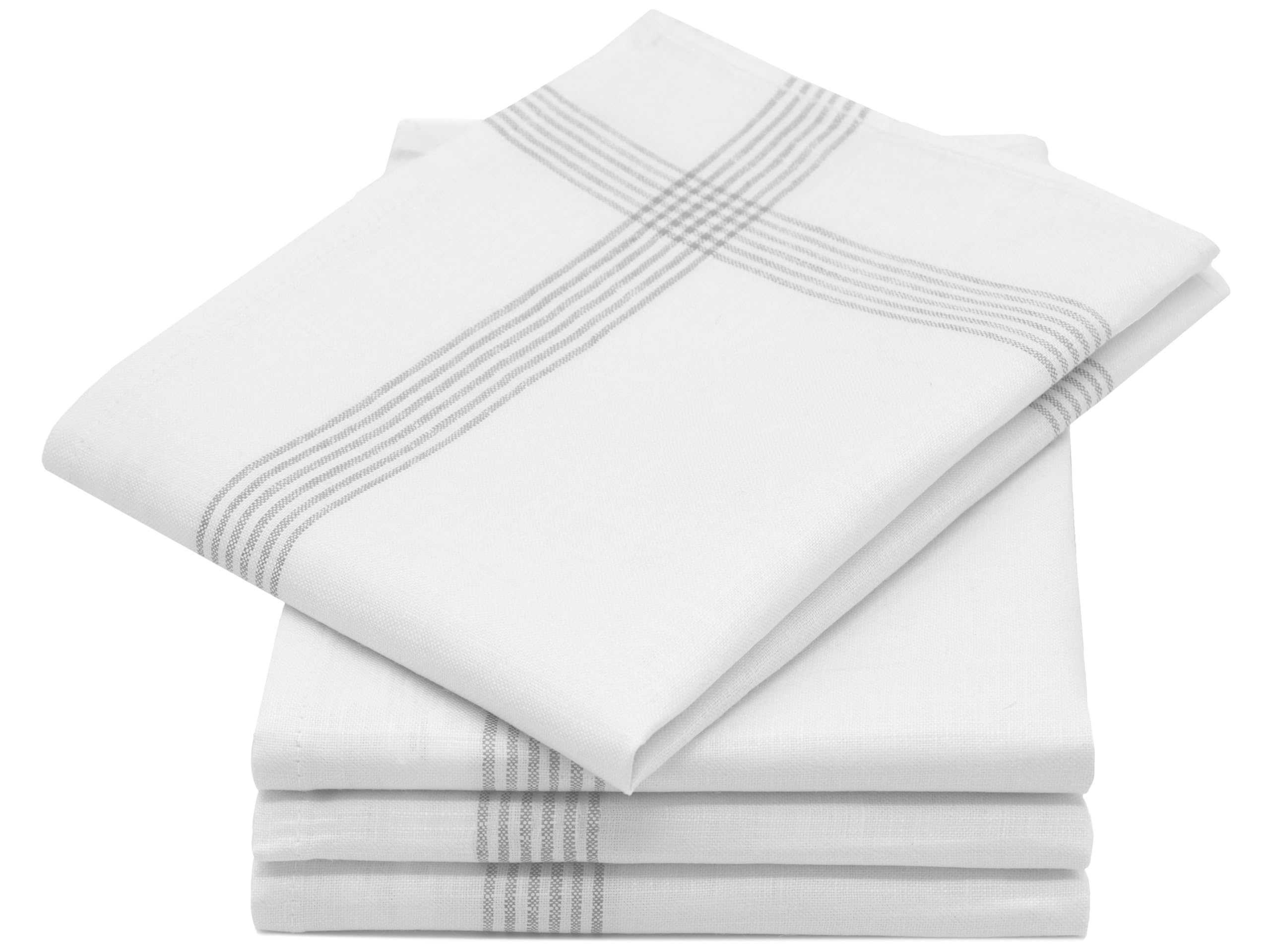 ZOLLNER 4 strofinacci 100% lino, 50x70 cm, bianco con righe grigio chiaro