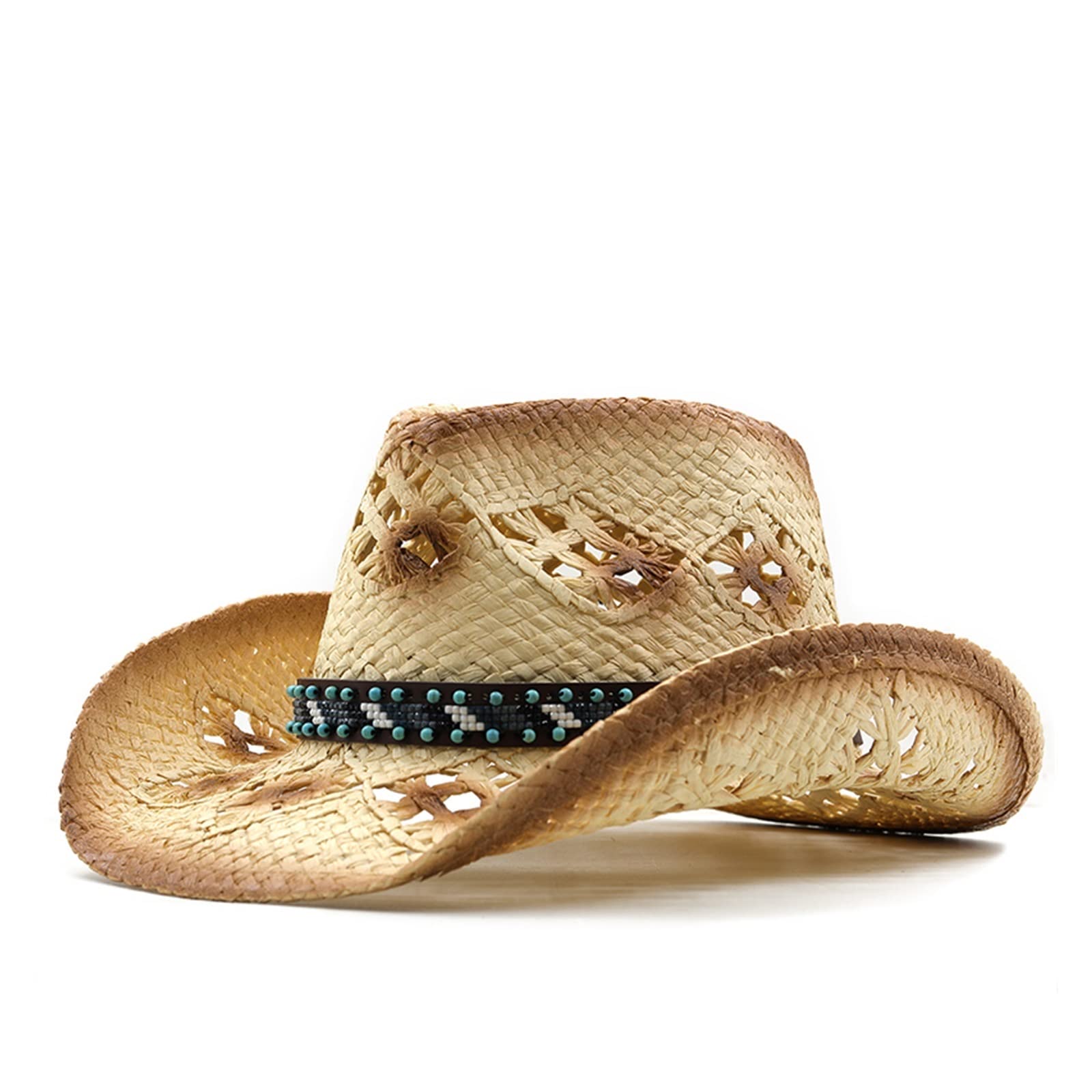 Schlichter handgemachter natürlicher Sonnenhut for Männer und Frauen, Sommerhüte, personalisierter Western-Mädchen-Cowboy-Strohhut, Strandhut