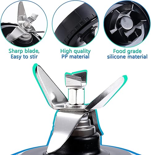 Miniatura 2 de Piezas de repuesto para licuadora compatibles con Nutri Ninja, cuchilla extractora de 5 aletas, 2 vasos de 16 onzas con tapas para llevar, 3