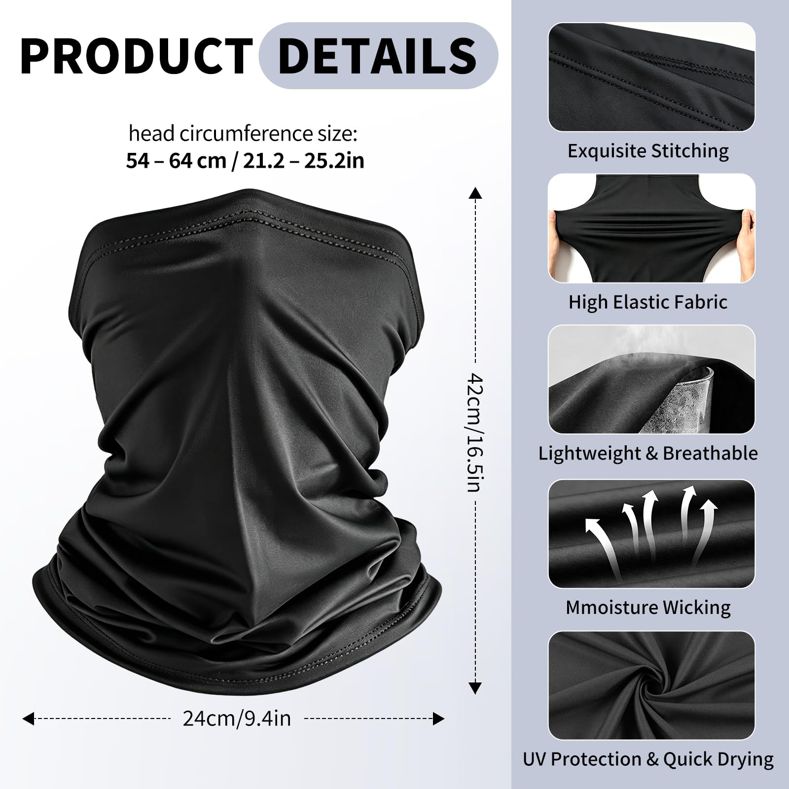 Paquete de 6 máscaras faciales refrescantes para hombres y mujeres, transpirables, protección contra el polvo, rayos UV, multifuncionales, reutilizables