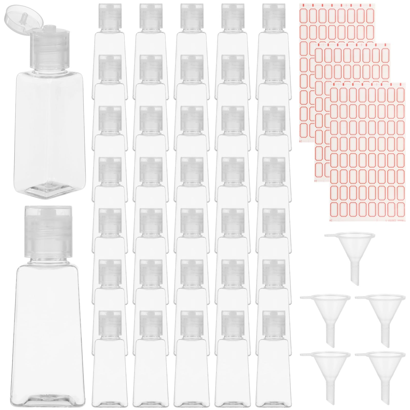 150 bottiglie da viaggio da 28,3 g, contenitori trasparenti ricaricabili con tappo a scatto, includono 5 imbuti in plastica e 3 etichette adesive, flaconi vuoti portatili per cosmetici, shampoo