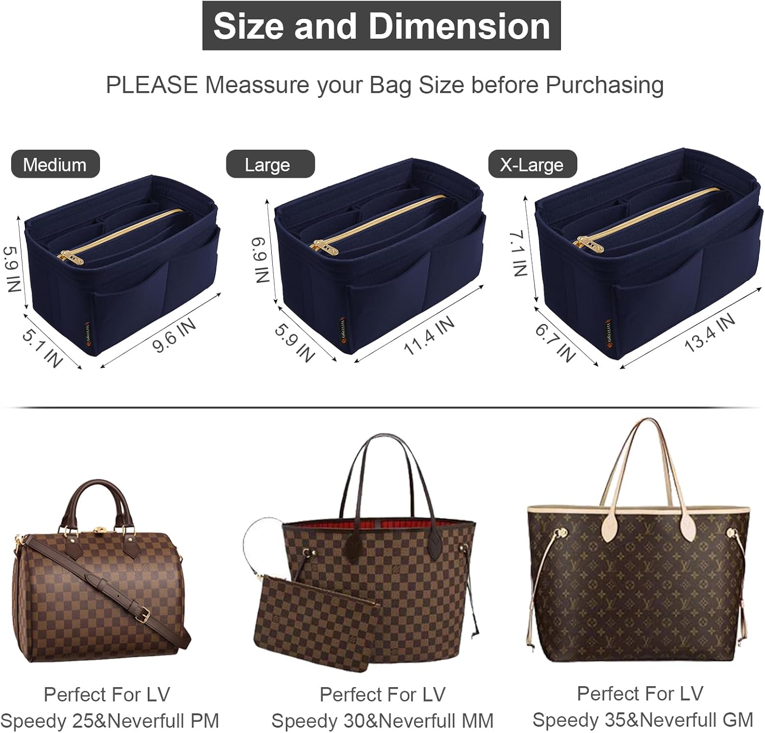 OMYSTYLE Purse Organizer Insert, Felt Tote Bag Organizer Insert with 5 Sizes, Handbag Dividers for Inside Purse, Compatible with Longchamp, Neverful, Speedy and More - Image 2