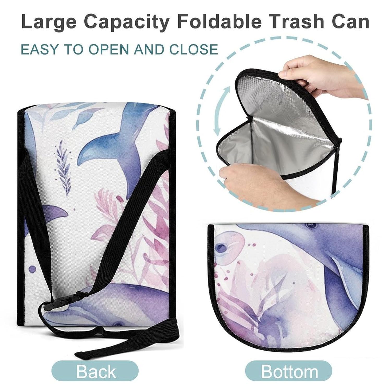 MUSM Leakproof Car Trash Can 2.5 Gallon, Durable Automotive Garbage Bag with Waterproof Liner, Seaweed in The Sea Trash Bag for Car, Truck, RV & Bathroom