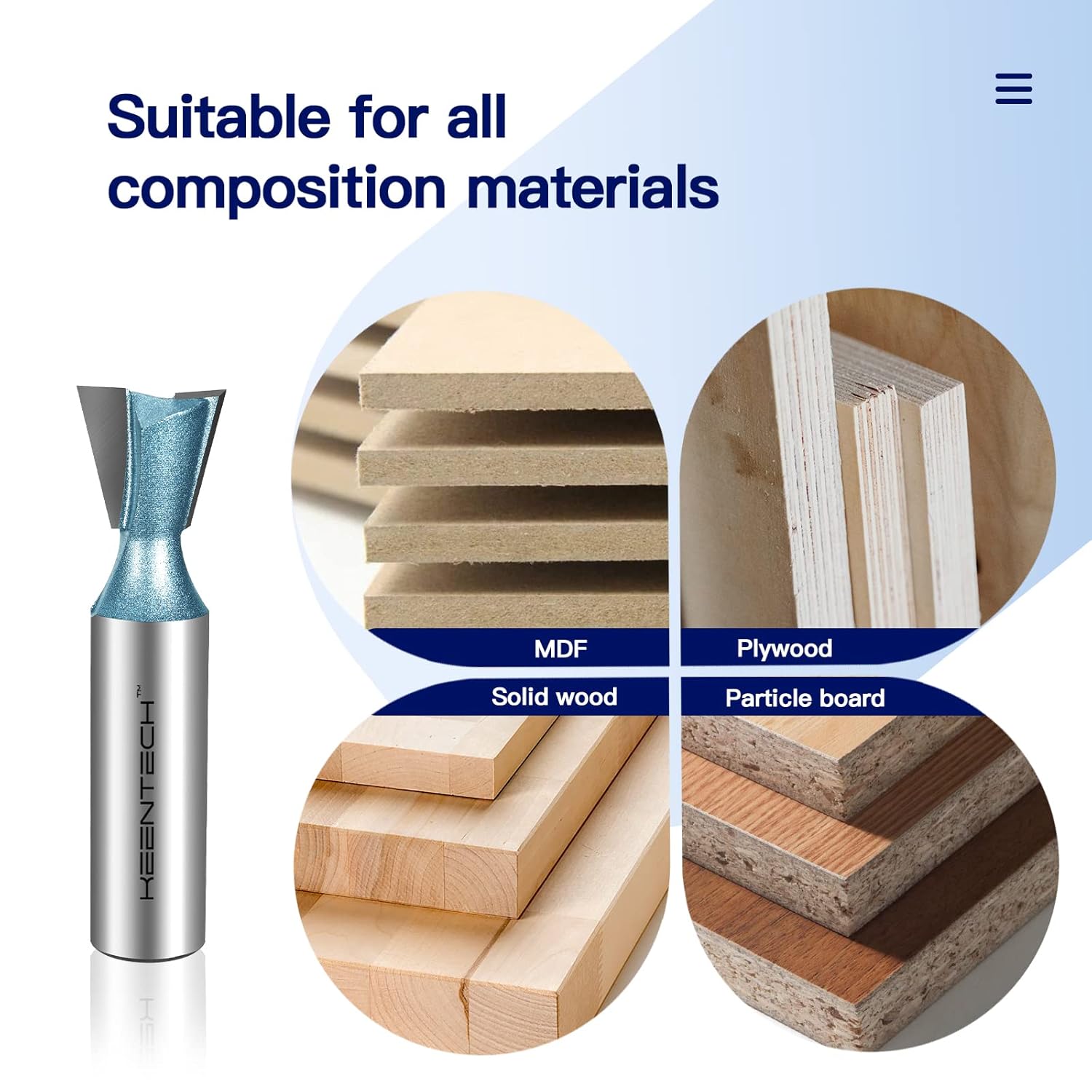 KEENTECH Router Bits, Carbide Tipped 14-Degree Dovetail Bit for Joinery, Industrial Grade Blue Cutting Tools for Woodworking (1/2 Inch Shank x 5/8 Inch Diameter x 5/8 Inch Depth, KT03031008)