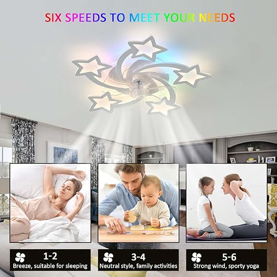 Dfiacn RGB-plafondventilator Met Verlichting Met Afstandsbediening APP, Kinderlamp Met Ventilator Omkeerbaar 6-snelheden Dimbare Plafondlamp Met Ventilatorgeheugenfunctie Stil photo 3