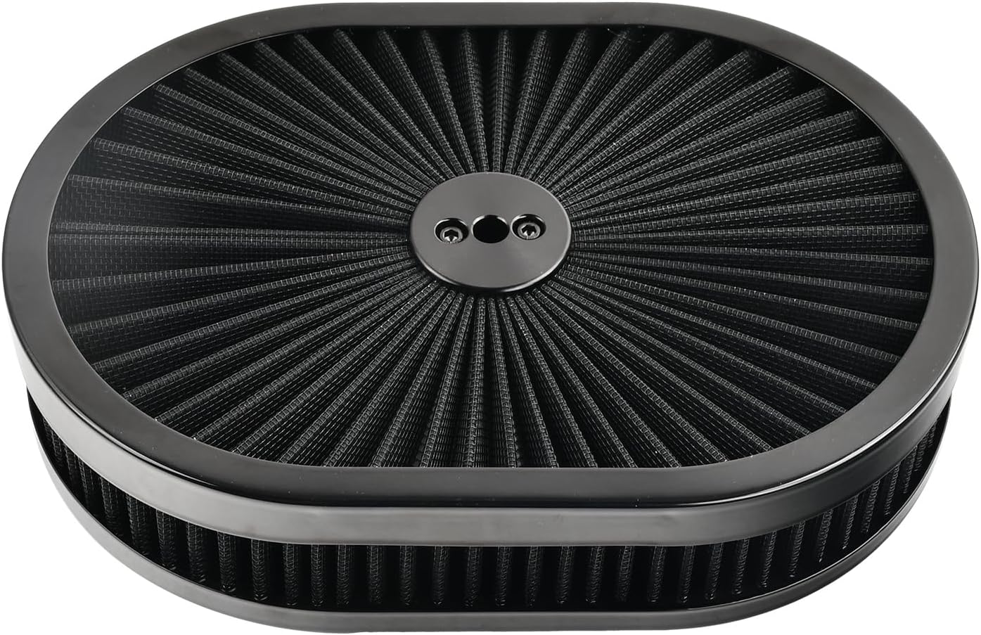 12''X2'' Oval Super Flow Air Cleaner Filter Assembly 5-1/8" Carb Neck Washable and Reusable Replacement V8 Air Cleaner Compatible With GMC Chevy Ford Chryler Dodge Black