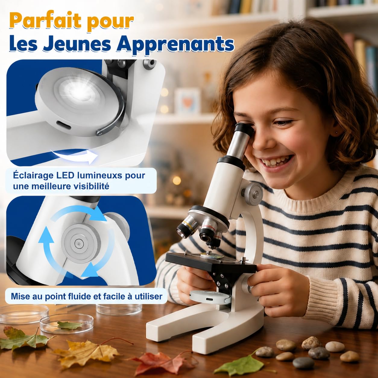 Microscope Compose 40X-2000X Enfant Adulte Biologique STEM Cadeau