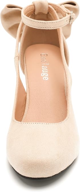 Women's Kitten Heel Pumps with Bow Ankle Strap Buckle Closed Toe Comfortable Vintage Wedding Evening Party Dress Office Work Church Shoes